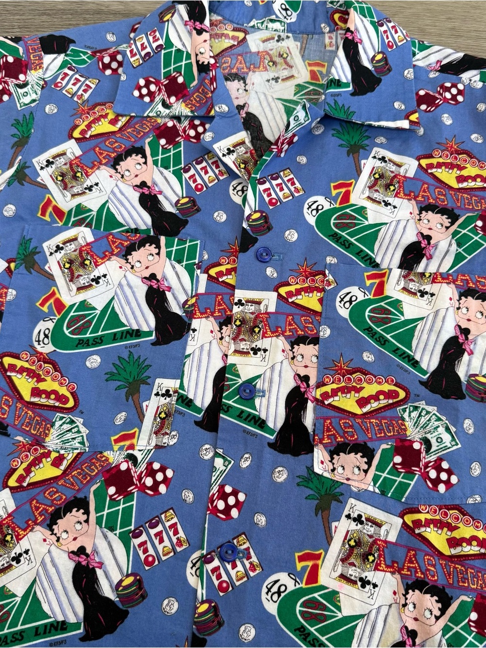 Vintage Betty Boop Casino Gambling Aloha Hawaiian Shirt Mens L 90s AOP USA Made